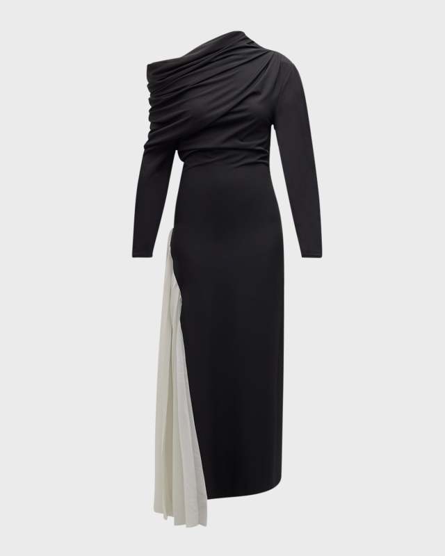 Asymmetric Long-Sleeve Maxi Dress